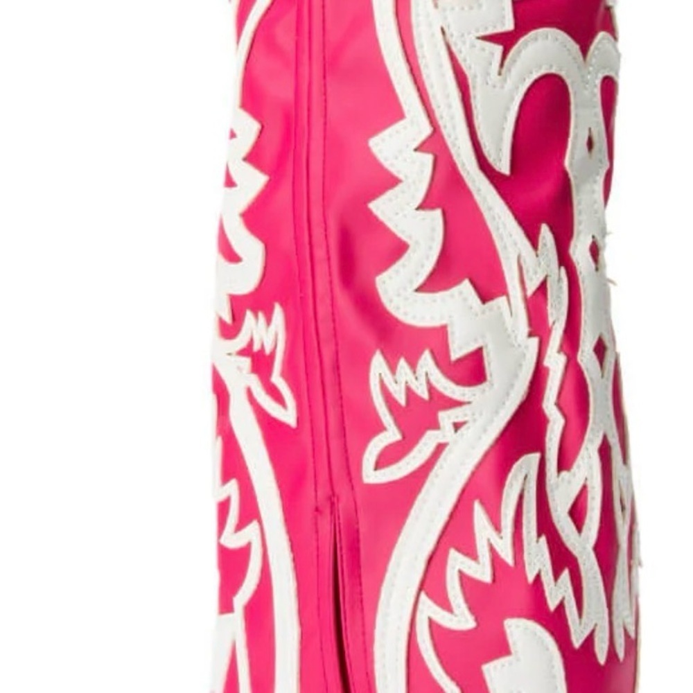Azalea Wang Simply Pink Western Cowboy Boots Hot Pink White Size 7 NIB - Picture 4 of 5